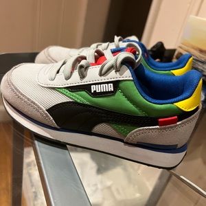 Puma Kids Sneakers - Gray with Green, Blue, and Yellow Accents